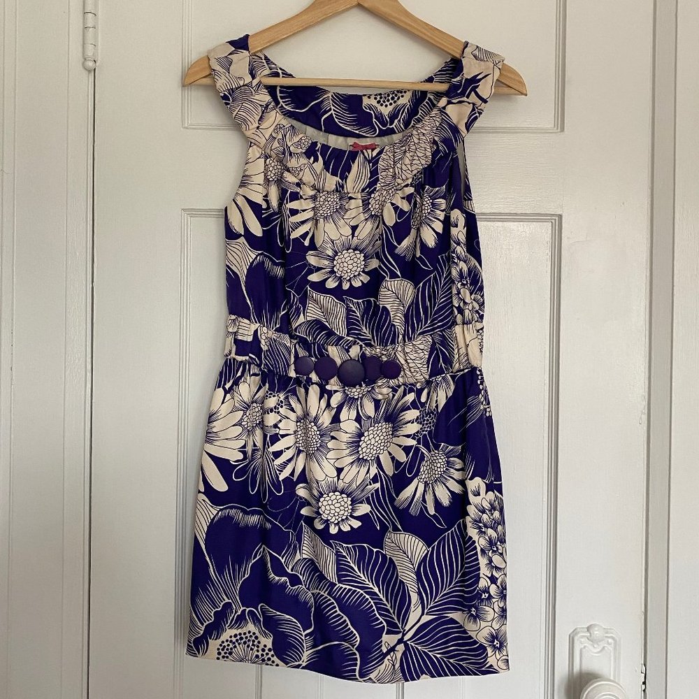 Anthropologie x Yoana Baraschi Blue & White Silk Mini Dress, Size 2